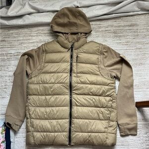 Old Navy Men's Beige Hooded Puffer Jacket